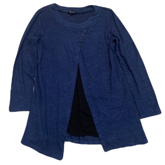 💜 Lily Morgan Blue & Black Split Front Layered Tunic Top LG - Picture 1 of 6